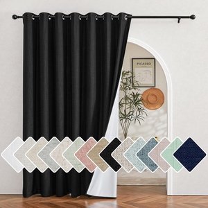 NICETOWN White 100% Blackout Linen Insulated Patio Curtain 84 inch Long(Pure Black)