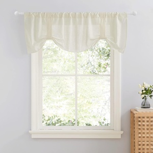 NICETOWN Window Toppers Valances – Linen Sheer Valances Pleated Rod Pocket 52 x 18 inche Long Window Covering for Kitchen, Kids Room Short Drapes Living Room Bedroom Bathroom Decor, 4 Panels, Angora(Off White)