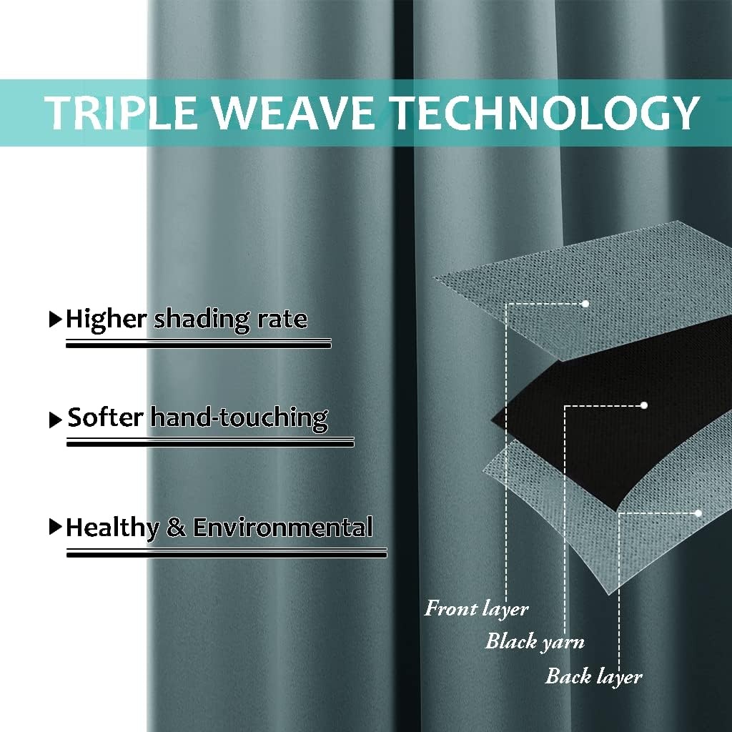 image:imageNICETOWN 100 Blackout Curtains 54 inches Long DoubleDeck Completely Blackout Window Treatment Thermal Insulated Lined Drapes for Small Window Aqua 1 Pair 42 inches Width Each Panel