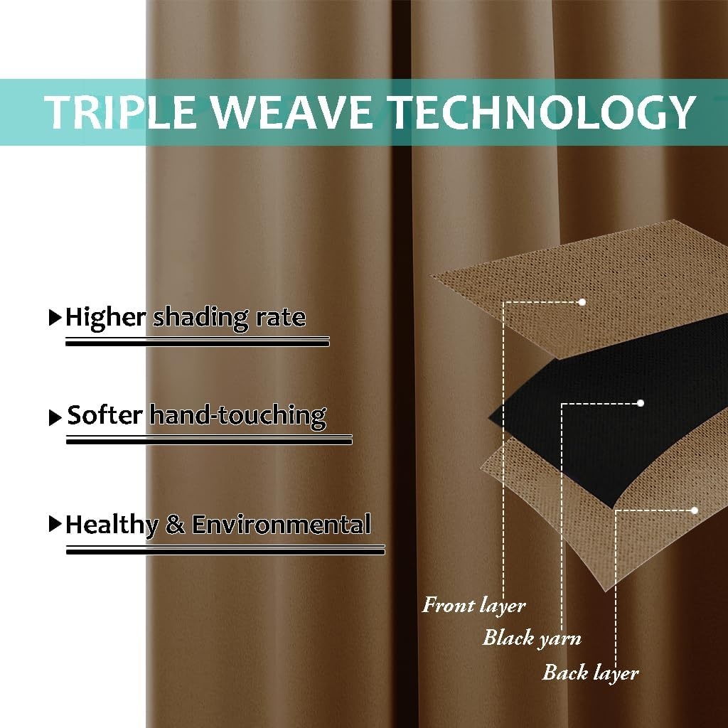 image:imageNICETOWN 100 Blackout Curtains 54 inches Long Gold Brown 1 Pair 42 inches Width Each Panel DoubleDeck Completely Blackout Window Treatment Thermal Insulated Lined Drapes for Small Window