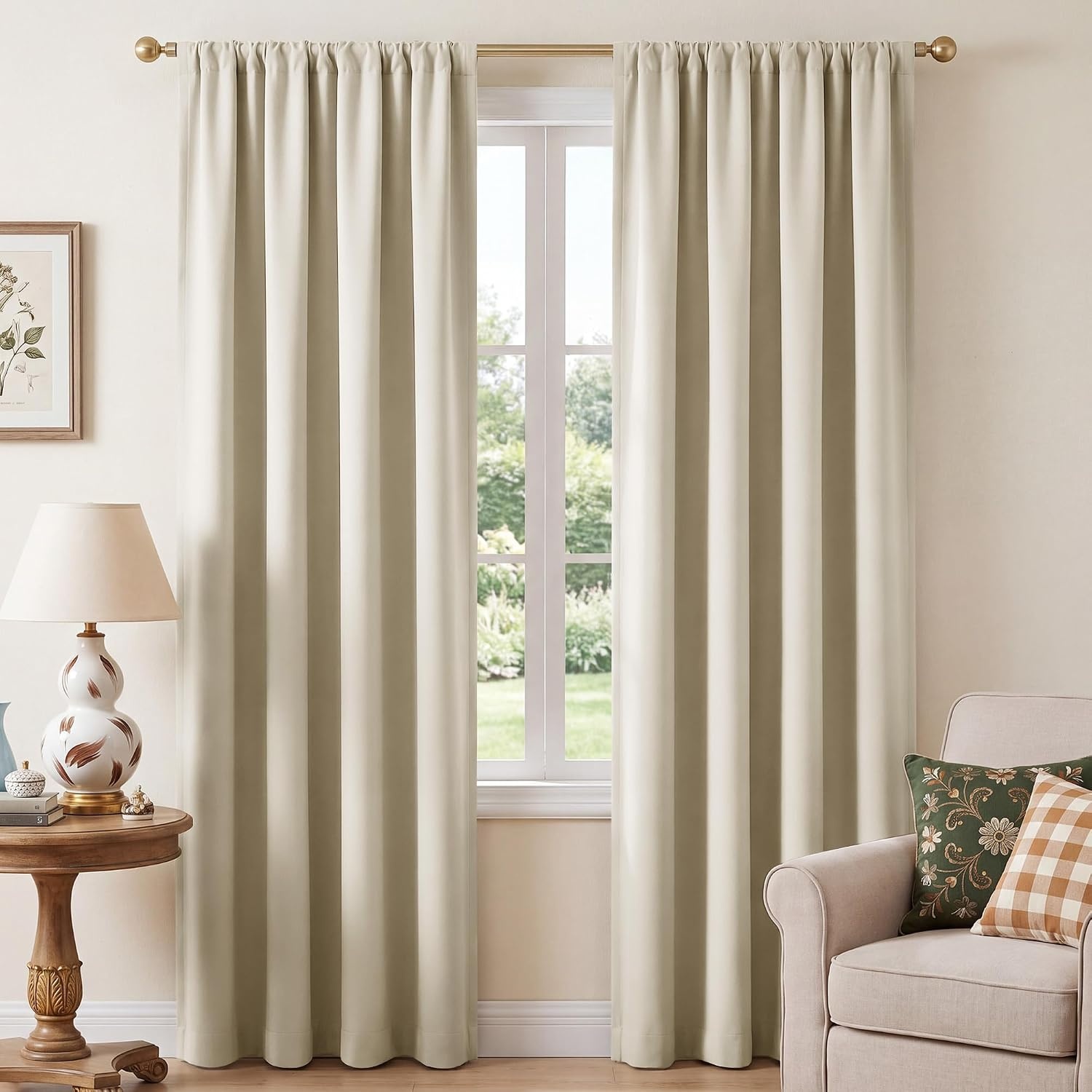 image:imageNICETOWN 100 Blackout Sage Green Curtains for Nursery Rod Pocket Thermal Drapes Room Darkening Window Treatment for Kids Room W52 x L54 2 PanelsBeige