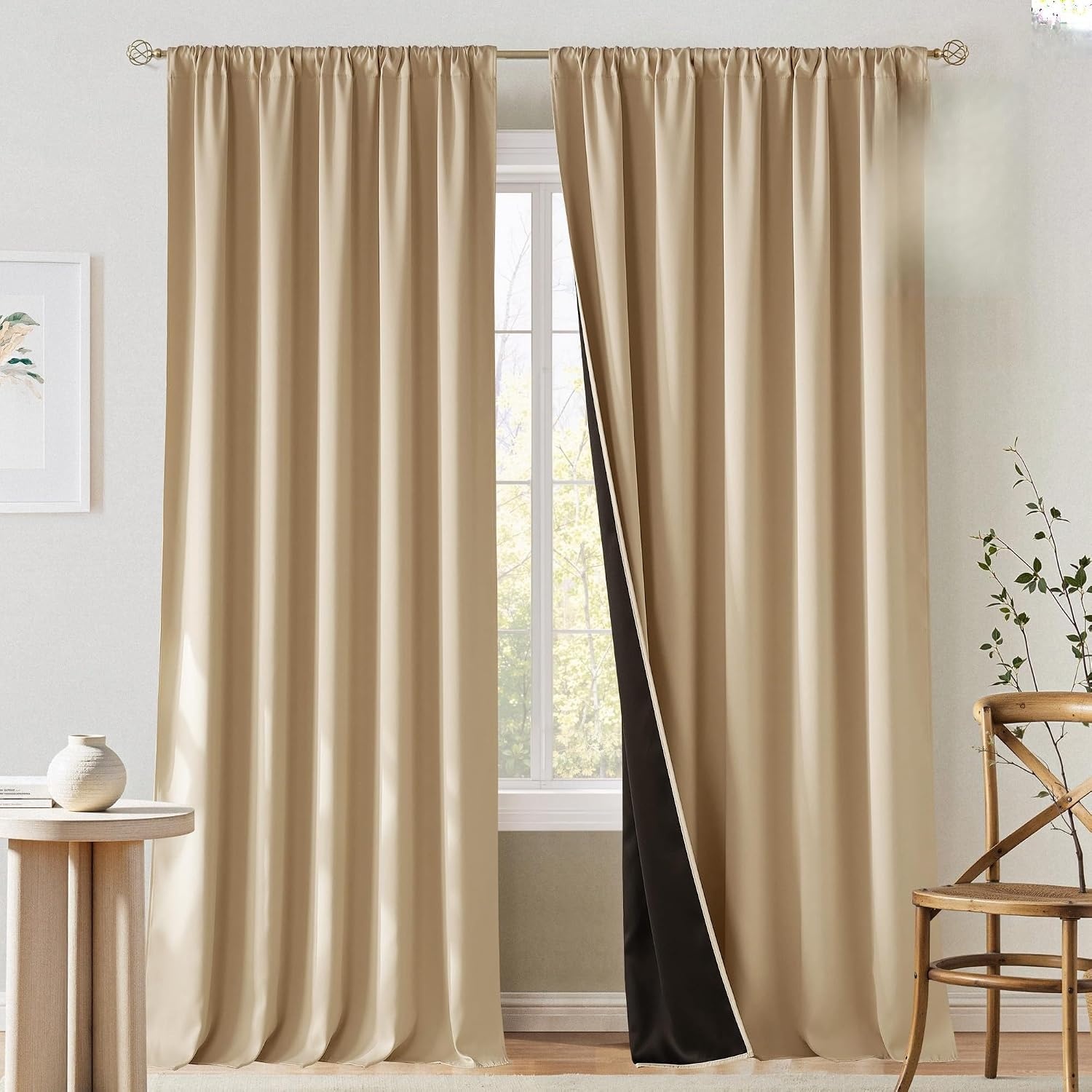 image:imageNICETOWN 100 Blackout Sage Green Curtains for Nursery Rod Pocket Thermal Drapes Room Darkening Window Treatment for Kids Room W52 x L54 2 PanelsBiscotti Beige