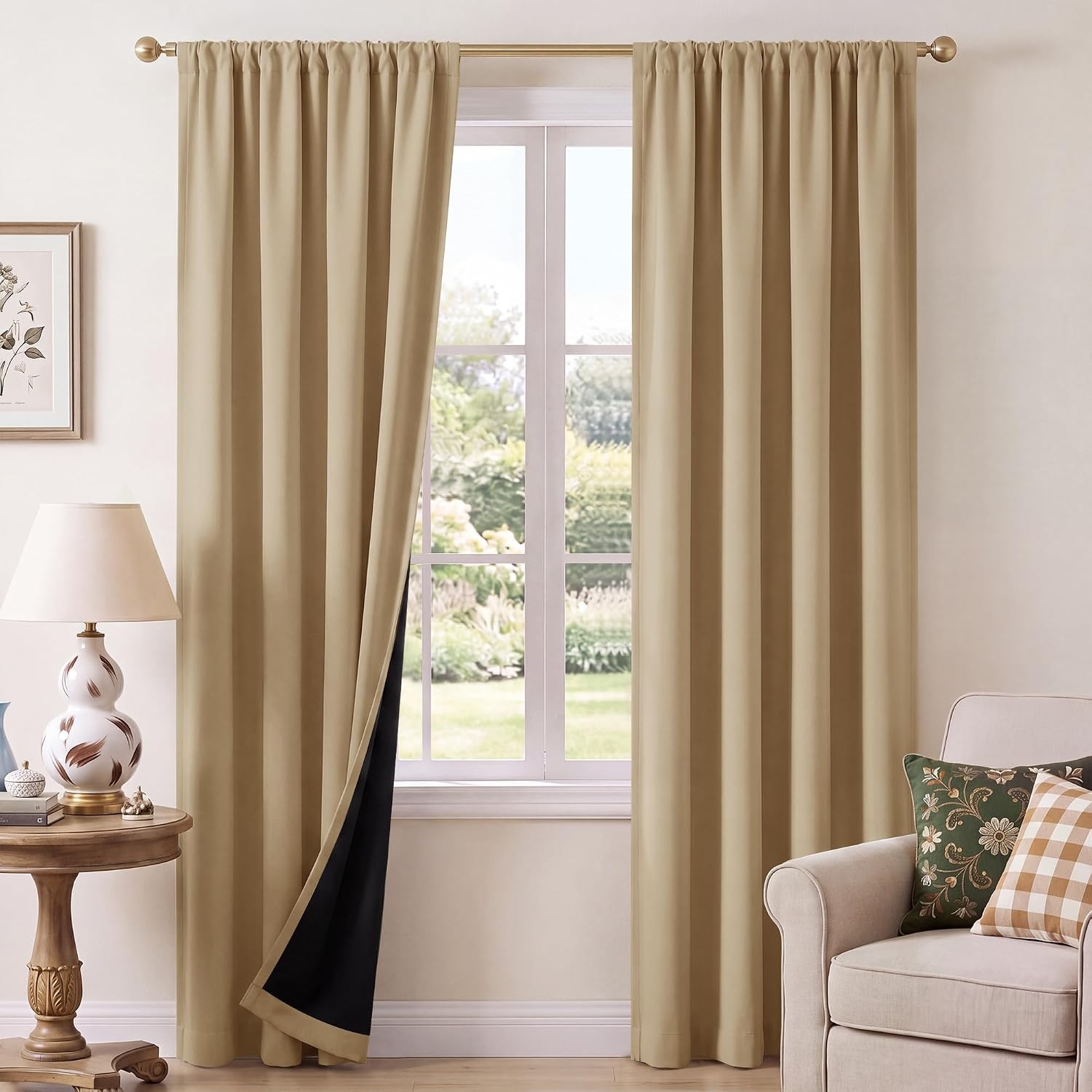 image:imageNICETOWN 100 Blackout Sage Green Curtains for Nursery Rod Pocket Thermal Drapes Room Darkening Window Treatment for Kids Room W52 x L54 2 PanelsBiscotti Beige