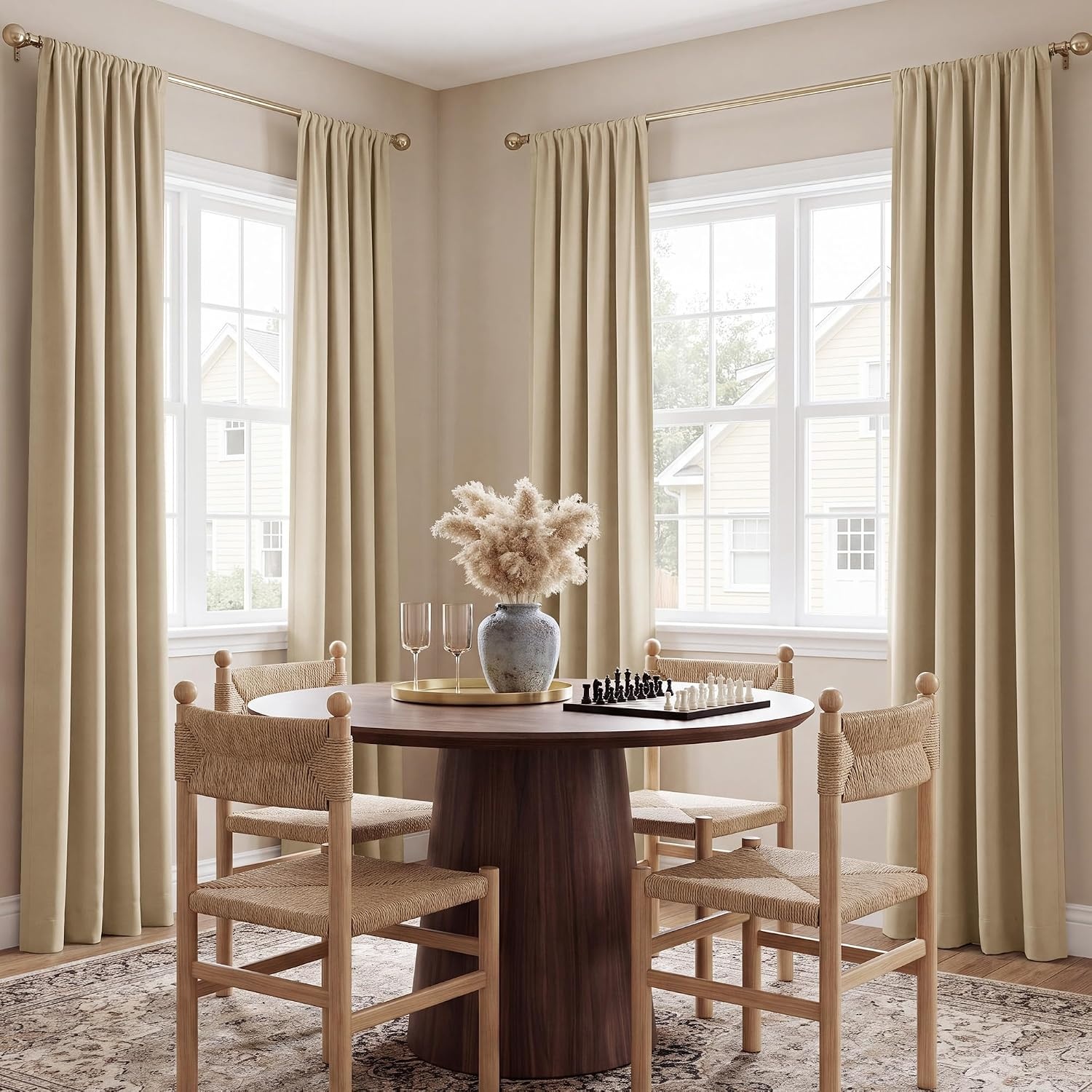 image:imageNICETOWN 100 Blackout Sage Green Curtains for Nursery Rod Pocket Thermal Drapes Room Darkening Window Treatment for Kids Room W52 x L54 2 PanelsBiscotti Beige