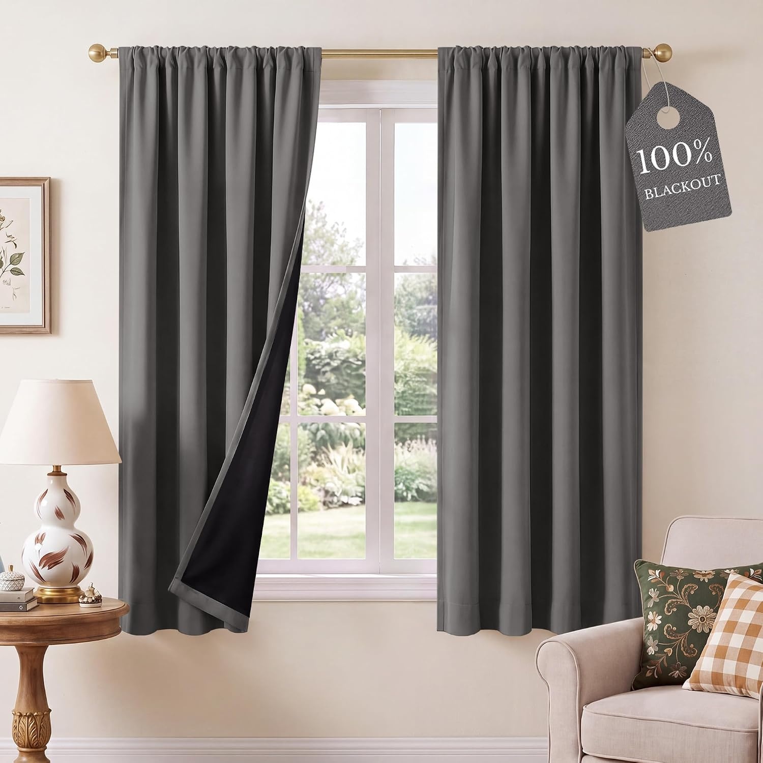 image:imageNICETOWN 100 Blackout Sage Green Curtains for Nursery Rod Pocket Thermal Drapes Room Darkening Window Treatment for Kids Room W52 x L54 2 PanelsGrey
