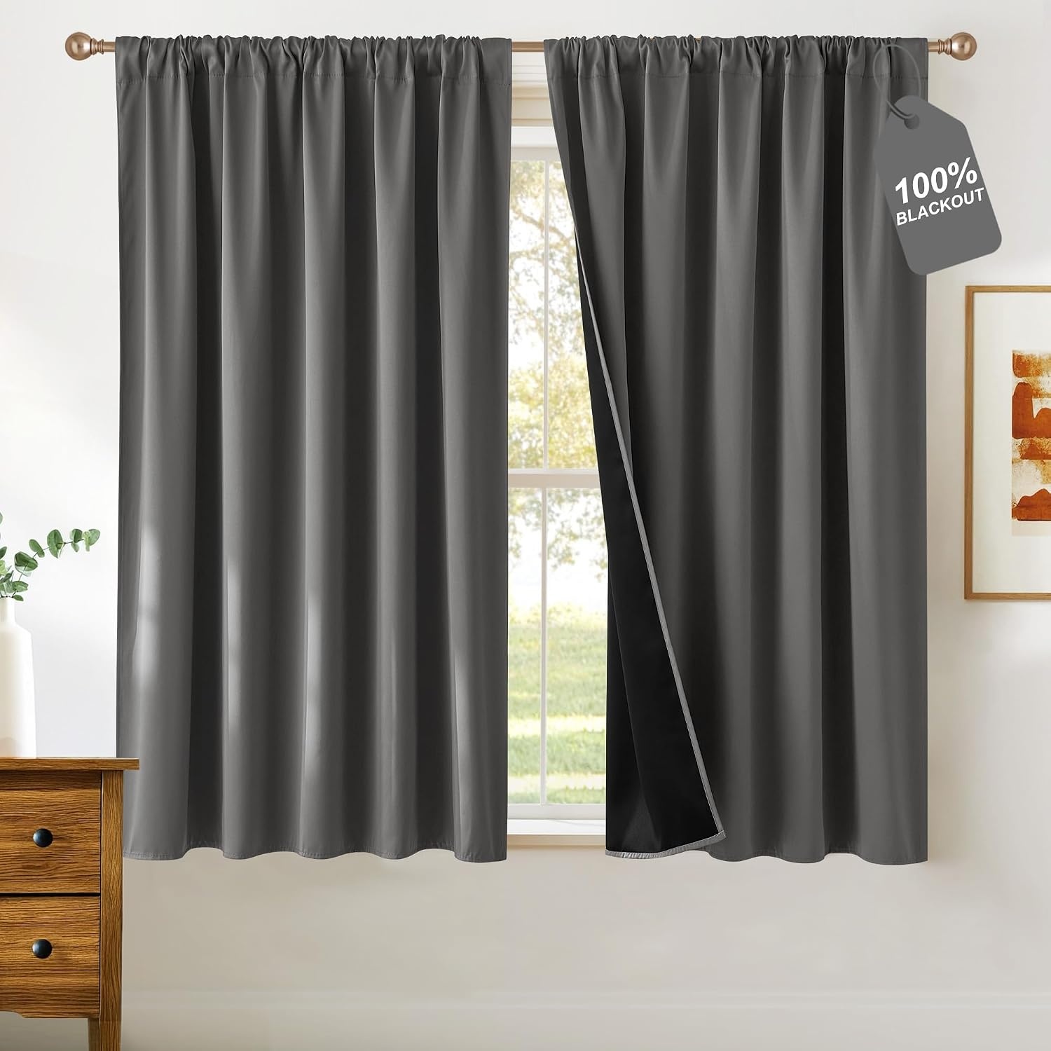 image:imageNICETOWN 100 Blackout Sage Green Curtains for Nursery Rod Pocket Thermal Drapes Room Darkening Window Treatment for Kids Room W52 x L54 2 PanelsGrey