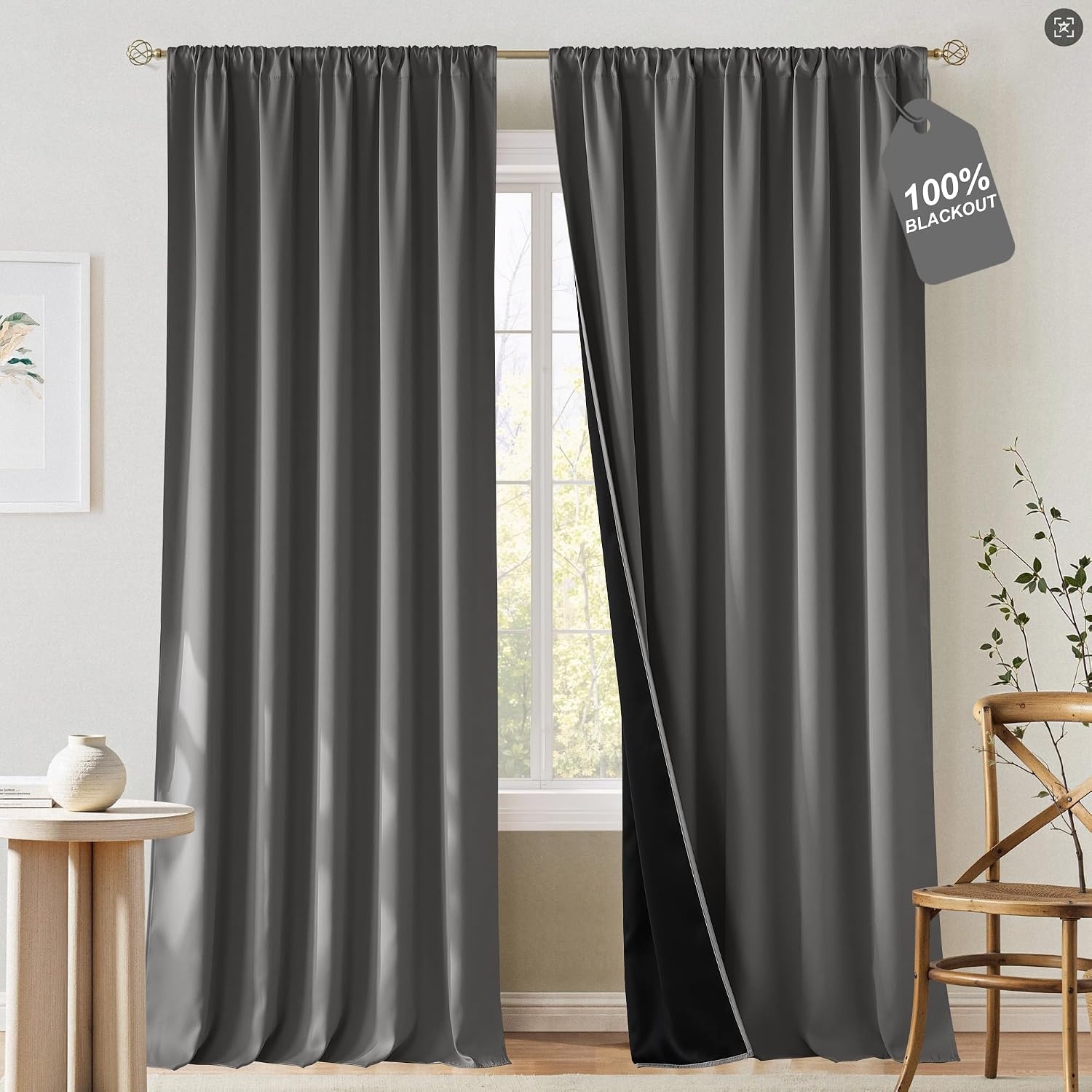 image:imageNICETOWN 100 Blackout Sage Green Curtains for Nursery Rod Pocket Thermal Drapes Room Darkening Window Treatment for Kids Room W52 x L54 2 PanelsGrey