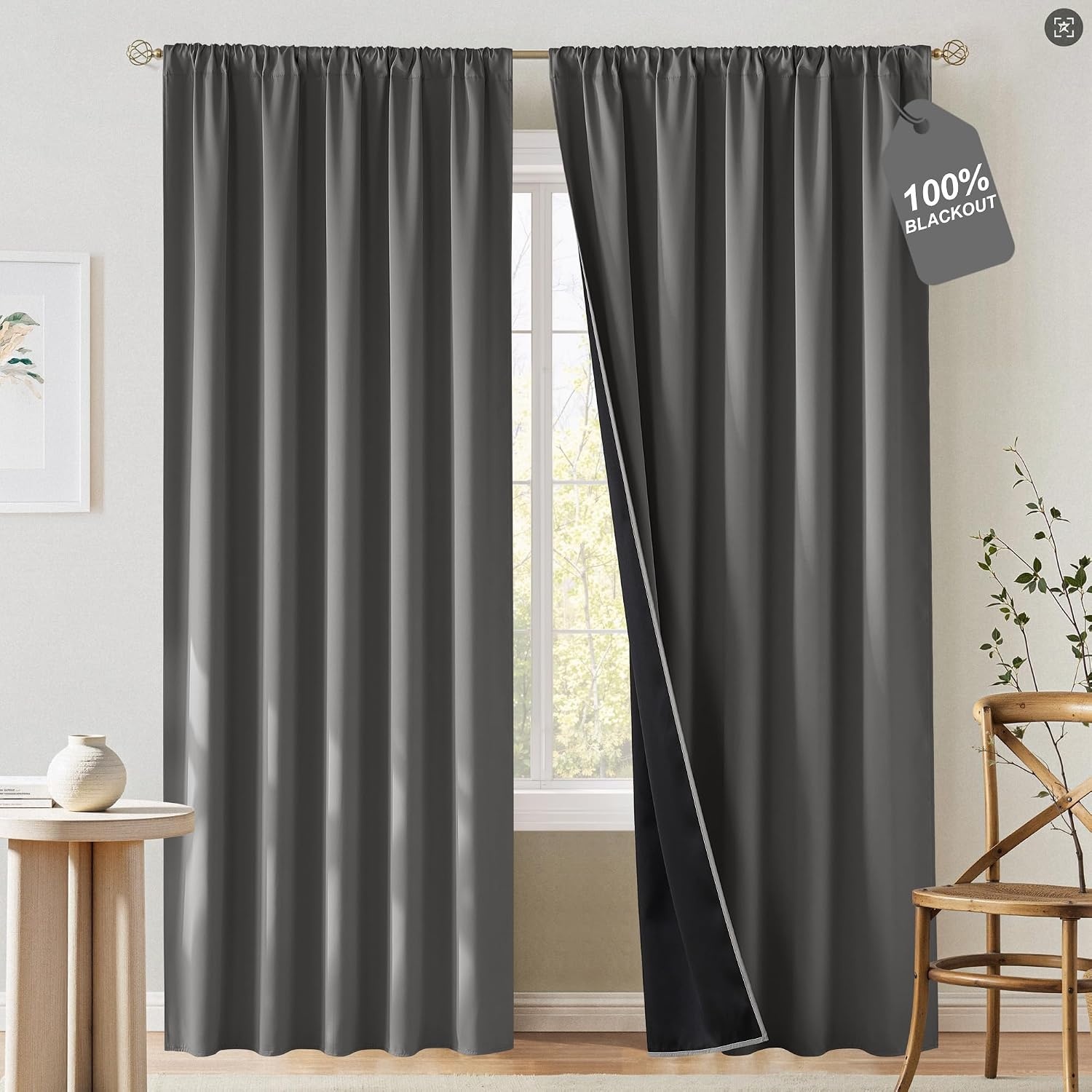image:imageNICETOWN 100 Blackout Sage Green Curtains for Nursery Rod Pocket Thermal Drapes Room Darkening Window Treatment for Kids Room W52 x L54 2 PanelsGrey