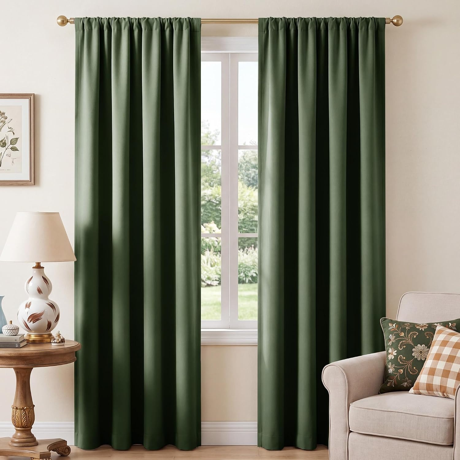 image:imageNICETOWN 100 Blackout Sage Green Curtains for Nursery Rod Pocket Thermal Drapes Room Darkening Window Treatment for Kids Room W52 x L54 2 PanelsGreyish Green