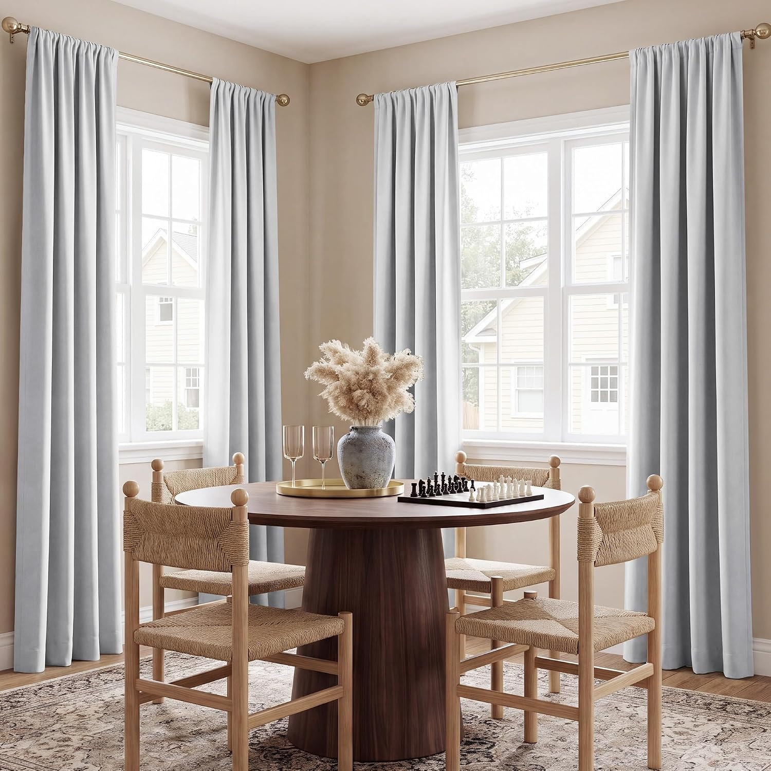 image:imageNICETOWN 100 Blackout Sage Green Curtains for Nursery Rod Pocket Thermal Drapes Room Darkening Window Treatment for Kids Room W52 x L54 2 PanelsGreyish White