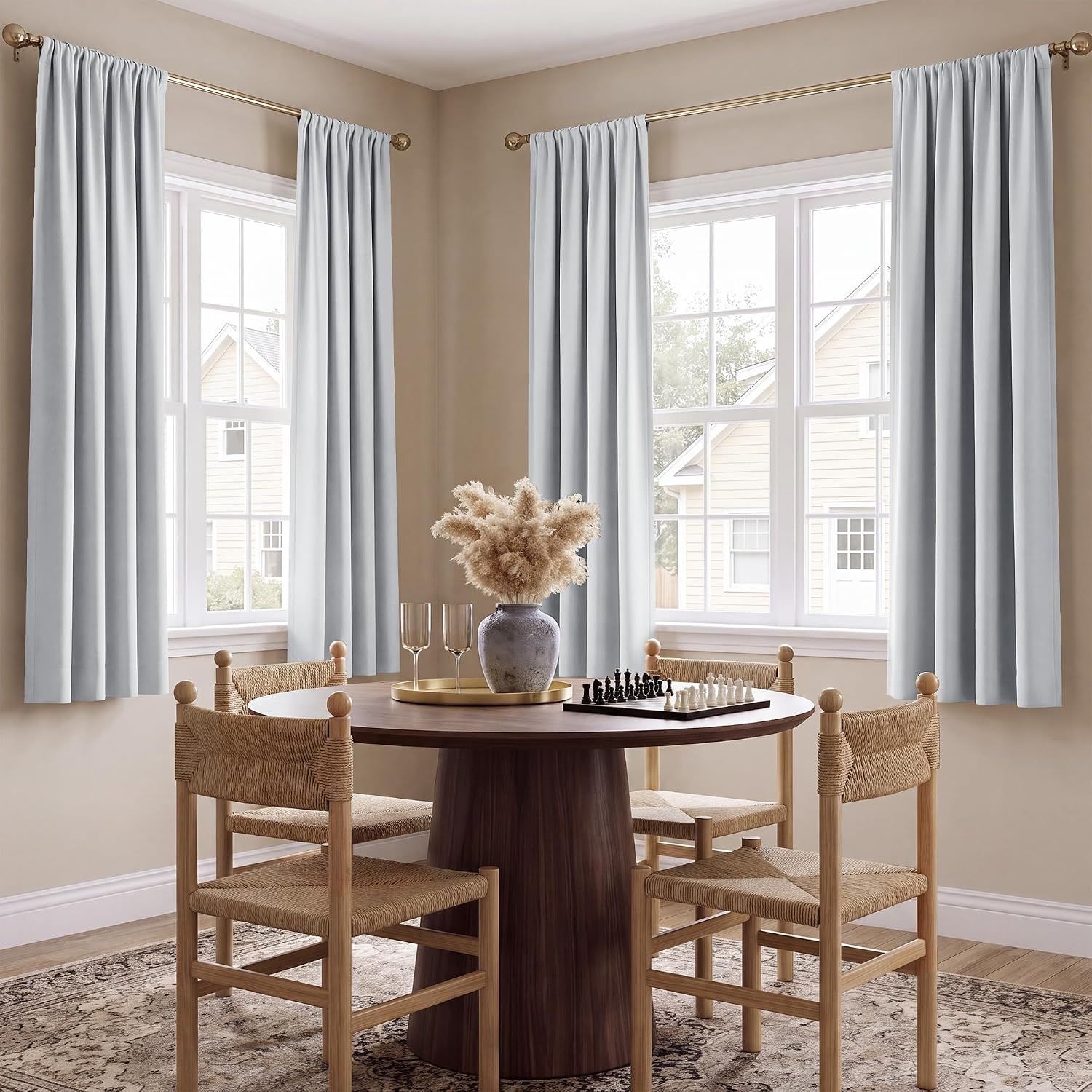 image:imageNICETOWN 100 Blackout Sage Green Curtains for Nursery Rod Pocket Thermal Drapes Room Darkening Window Treatment for Kids Room W52 x L54 2 PanelsGreyish White