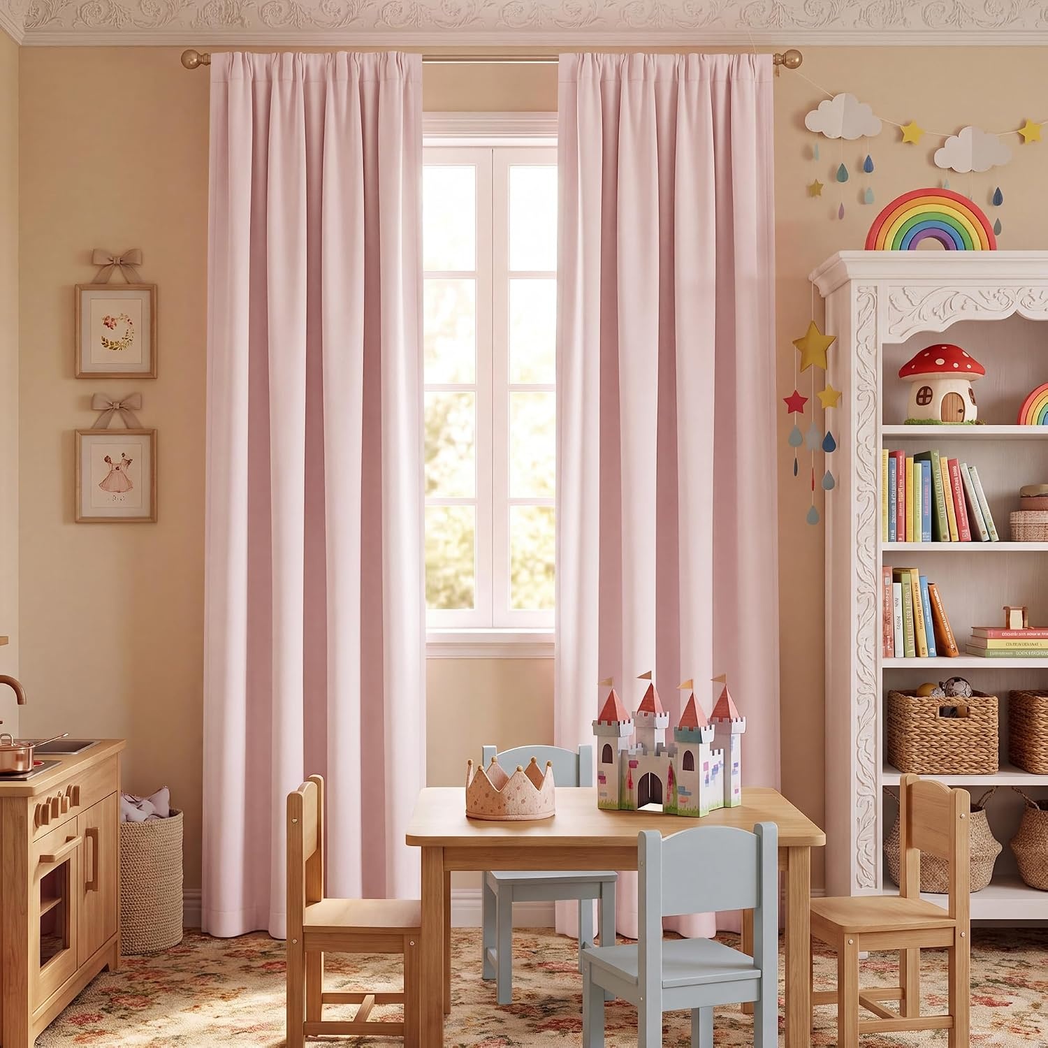 image:imageNICETOWN 100 Blackout Sage Green Curtains for Nursery Rod Pocket Thermal Drapes Room Darkening Window Treatment for Kids Room W52 x L54 2 PanelsLight Pink
