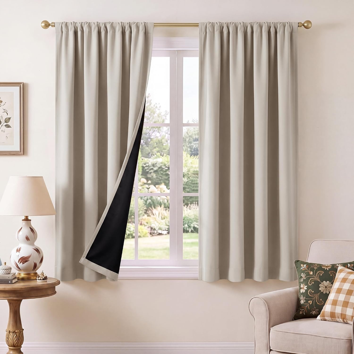 image:imageNICETOWN 100 Blackout Sage Green Curtains for Nursery Rod Pocket Thermal Drapes Room Darkening Window Treatment for Kids Room W52 x L54 2 PanelsNatural