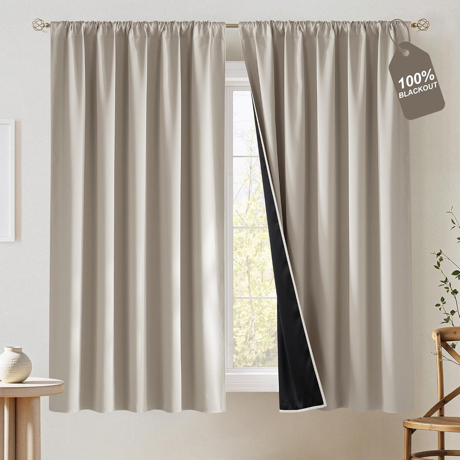 image:imageNICETOWN 100 Blackout Sage Green Curtains for Nursery Rod Pocket Thermal Drapes Room Darkening Window Treatment for Kids Room W52 x L54 2 PanelsNatural