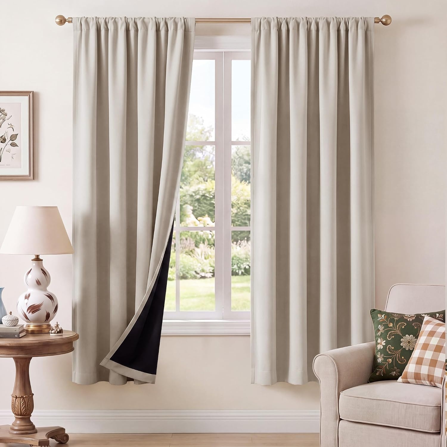 image:imageNICETOWN 100 Blackout Sage Green Curtains for Nursery Rod Pocket Thermal Drapes Room Darkening Window Treatment for Kids Room W52 x L54 2 PanelsNatural