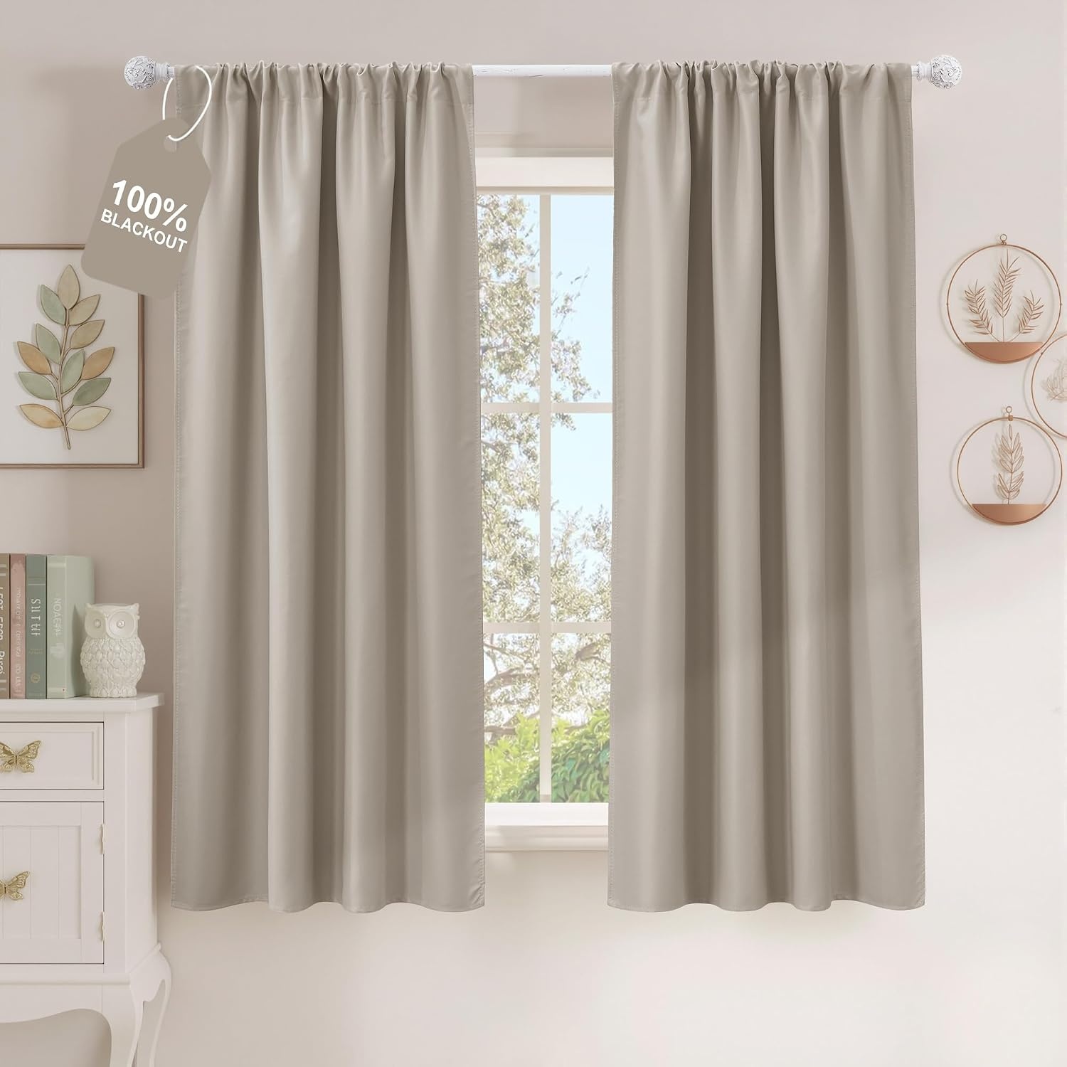 image:imageNICETOWN 100 Blackout Sage Green Curtains for Nursery Rod Pocket Thermal Drapes Room Darkening Window Treatment for Kids Room W52 x L54 2 PanelsNatural