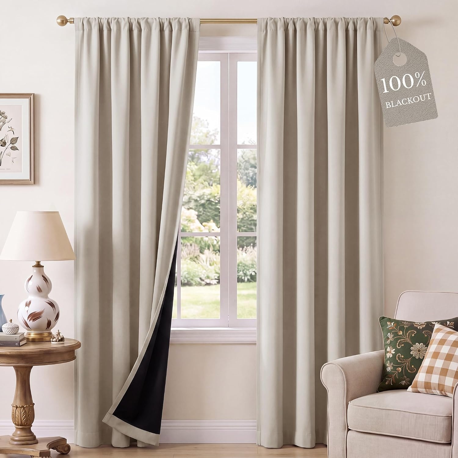 image:imageNICETOWN 100 Blackout Sage Green Curtains for Nursery Rod Pocket Thermal Drapes Room Darkening Window Treatment for Kids Room W52 x L54 2 PanelsNatural