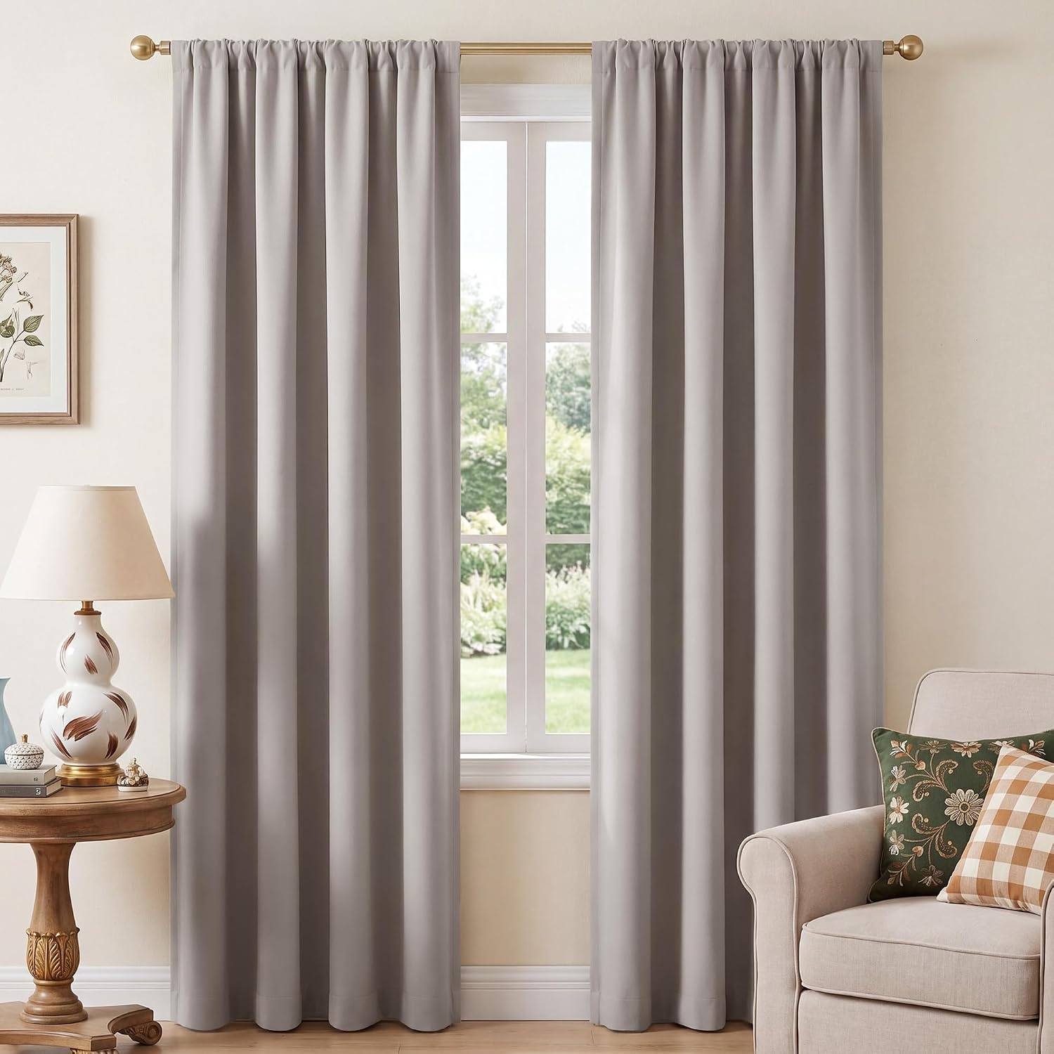 image:imageNICETOWN 100 Blackout Sage Green Curtains for Nursery Rod Pocket Thermal Drapes Room Darkening Window Treatment for Kids Room W52 x L54 2 PanelsSand