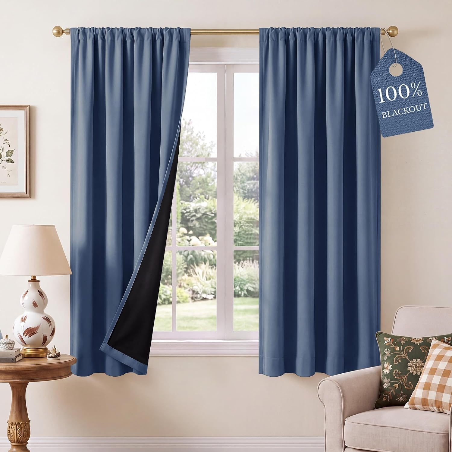image:imageNICETOWN 100 Blackout Sage Green Curtains for Nursery Rod Pocket Thermal Drapes Room Darkening Window Treatment for Kids Room W52 x L54 2 PanelsStone Blue