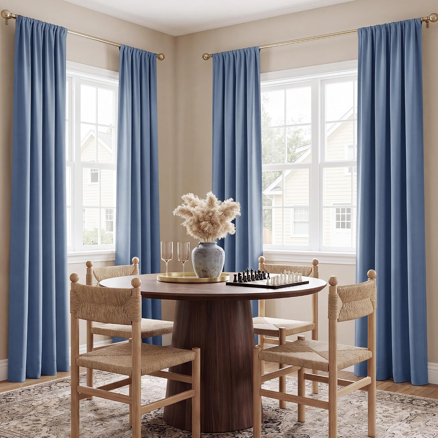 image:imageNICETOWN 100 Blackout Sage Green Curtains for Nursery Rod Pocket Thermal Drapes Room Darkening Window Treatment for Kids Room W52 x L54 2 PanelsStone Blue