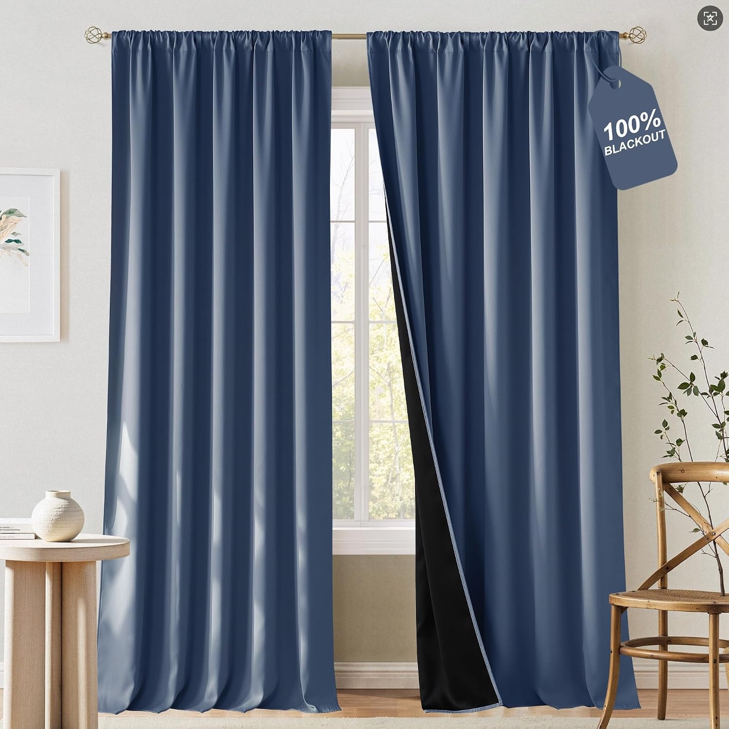 image:imageNICETOWN 100 Blackout Sage Green Curtains for Nursery Rod Pocket Thermal Drapes Room Darkening Window Treatment for Kids Room W52 x L54 2 PanelsStone Blue