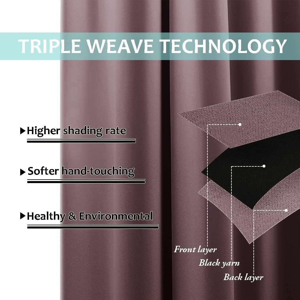 image:imageNICETOWN 100 Blackout Window Curtain Panels Cold and Full Light Blocking Drapes with Black Liner for Nursery 84 inches Drop Thermal Insulated Draperies Dry Rose 2 PCs 70 inches Wide Each Panel
