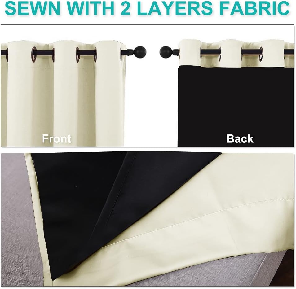 image:imageNICETOWN Beige Blackout Curtains for Patio 46 Wide x 90 Long 2 Panels