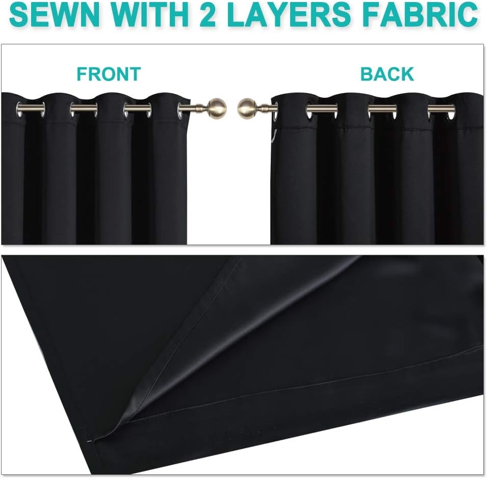image:imageNICETOWN Black Blackout Curtains for Nursery 42 Wide x 72 Long 2 Panels