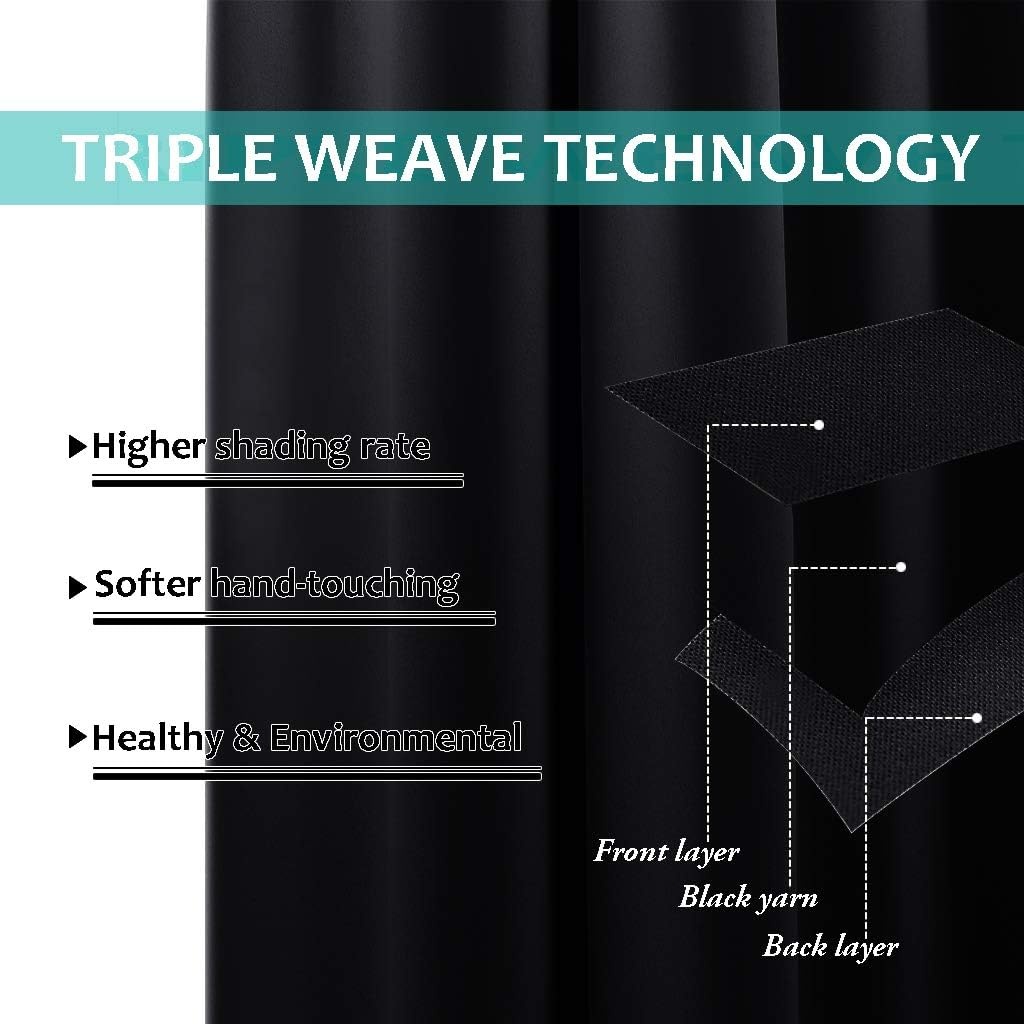image:imageNICETOWN Black Blackout Curtains for Nursery 42 Wide x 72 Long 2 Panels
