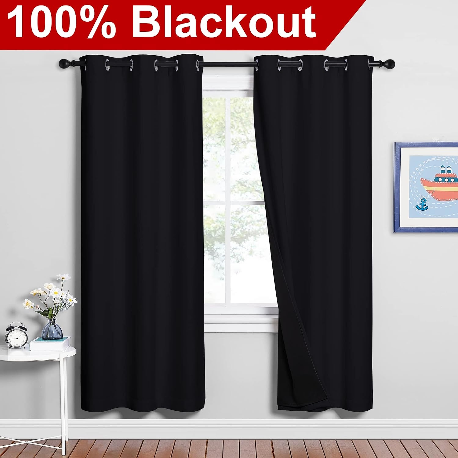 image:imageNICETOWN Black Blackout Curtains for Nursery 42 Wide x 72 Long 2 Panels