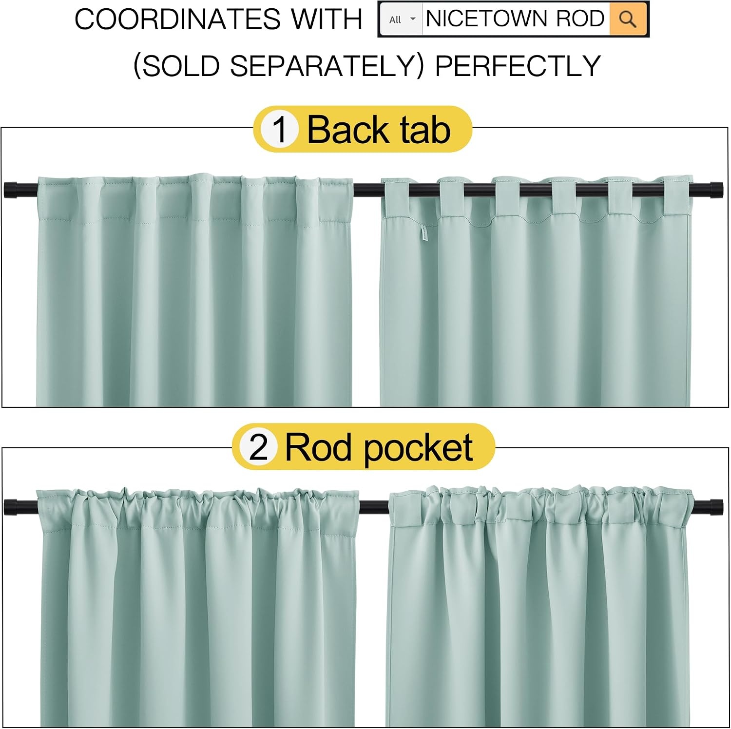 image:imageNICETOWN Blackout Curtain Panels Window Draperies Aqua Blue Color 70x63 inch 2 Pieces Insulating Room Darkening Blackout Drapes for Bedroom