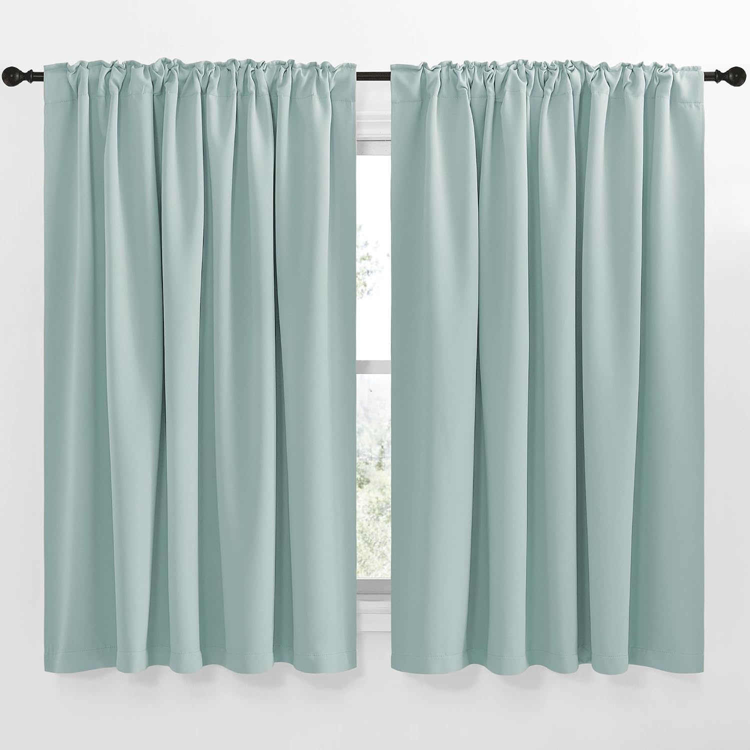 image:imageNICETOWN Blackout Curtain Panels Window Draperies Aqua Blue Color 70x63 inch 2 Pieces Insulating Room Darkening Blackout Drapes for Bedroom