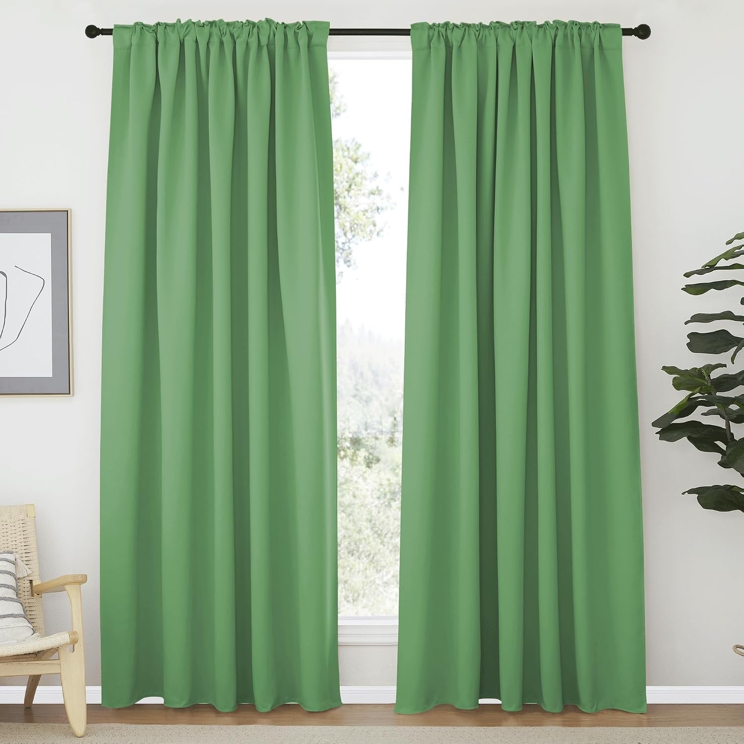 image:imageNICETOWN Blackout Curtain Panels Window Draperies Forest Green Color 70x84 inch 2 Pieces Insulating Room Darkening Blackout Drapes for Bedroom