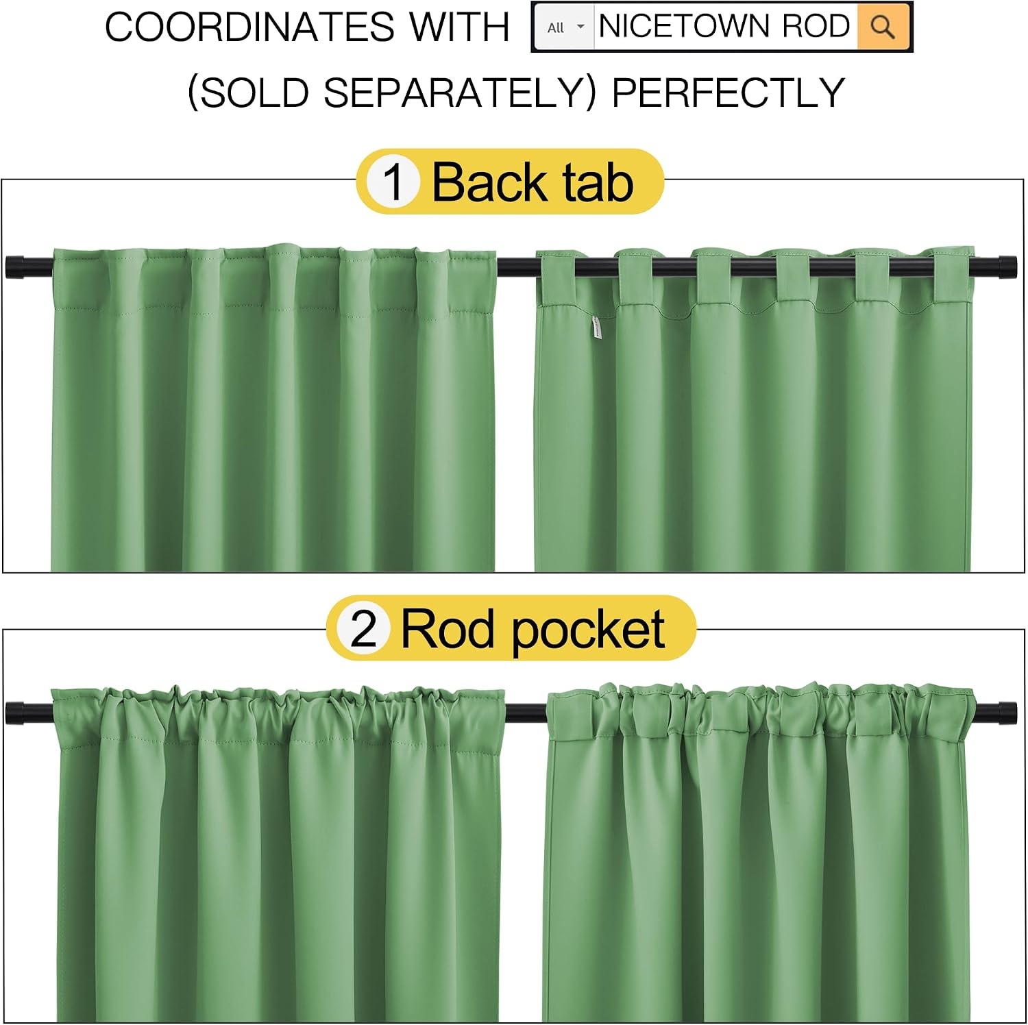 image:imageNICETOWN Blackout Curtain Panels Window Draperies Forest Green Color 70x84 inch 2 Pieces Insulating Room Darkening Blackout Drapes for Bedroom