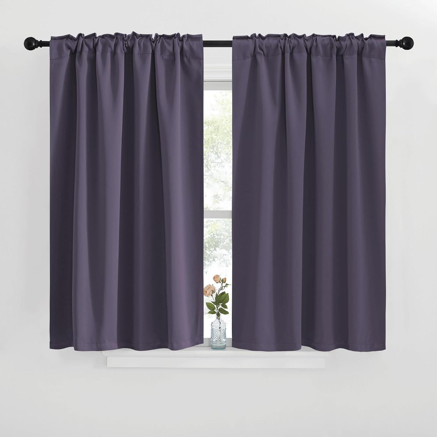image:imageNICETOWN Blackout Curtain Panels for Living Room Greyish Purple Color 42x36 inch 2 Panels Set Room Darkening Blackout Drapes for Window