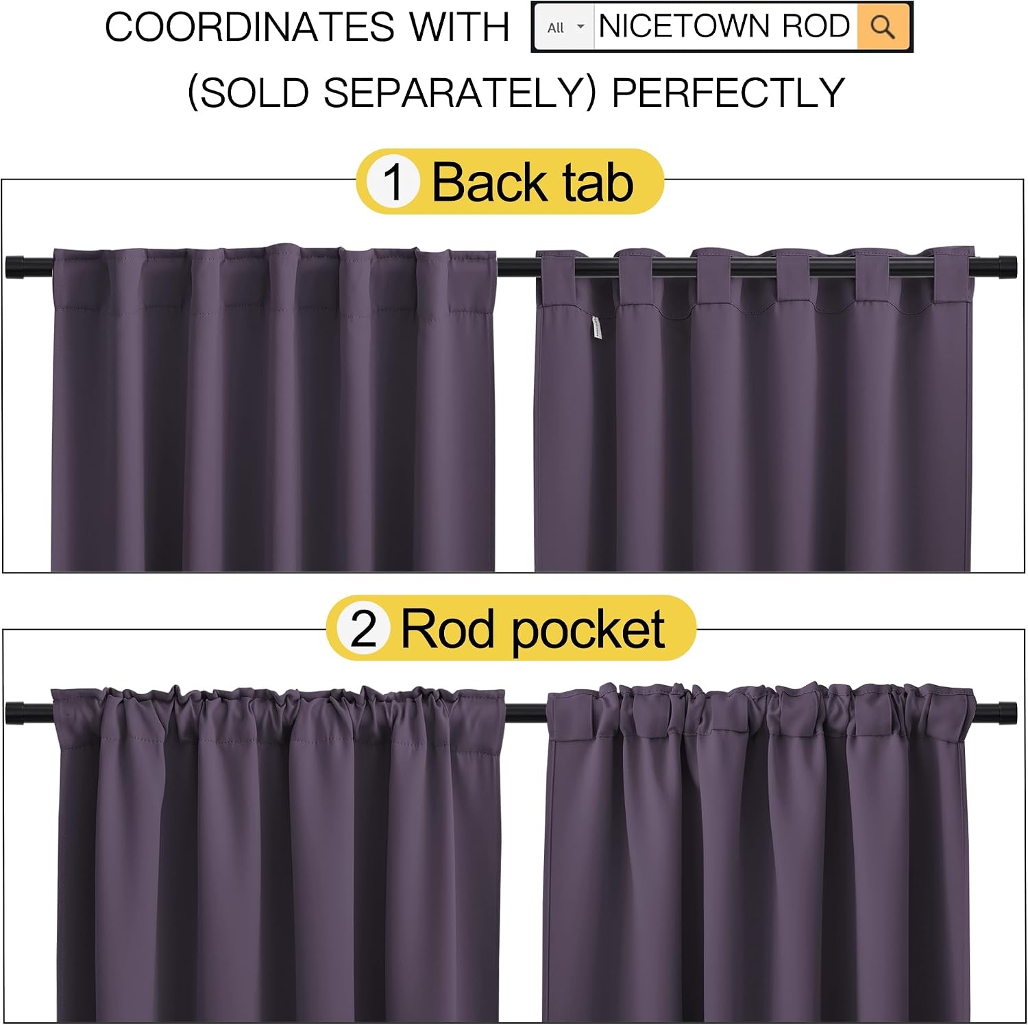 image:imageNICETOWN Blackout Curtain Panels for Living Room Greyish Purple Color 42x36 inch 2 Panels Set Room Darkening Blackout Drapes for Window