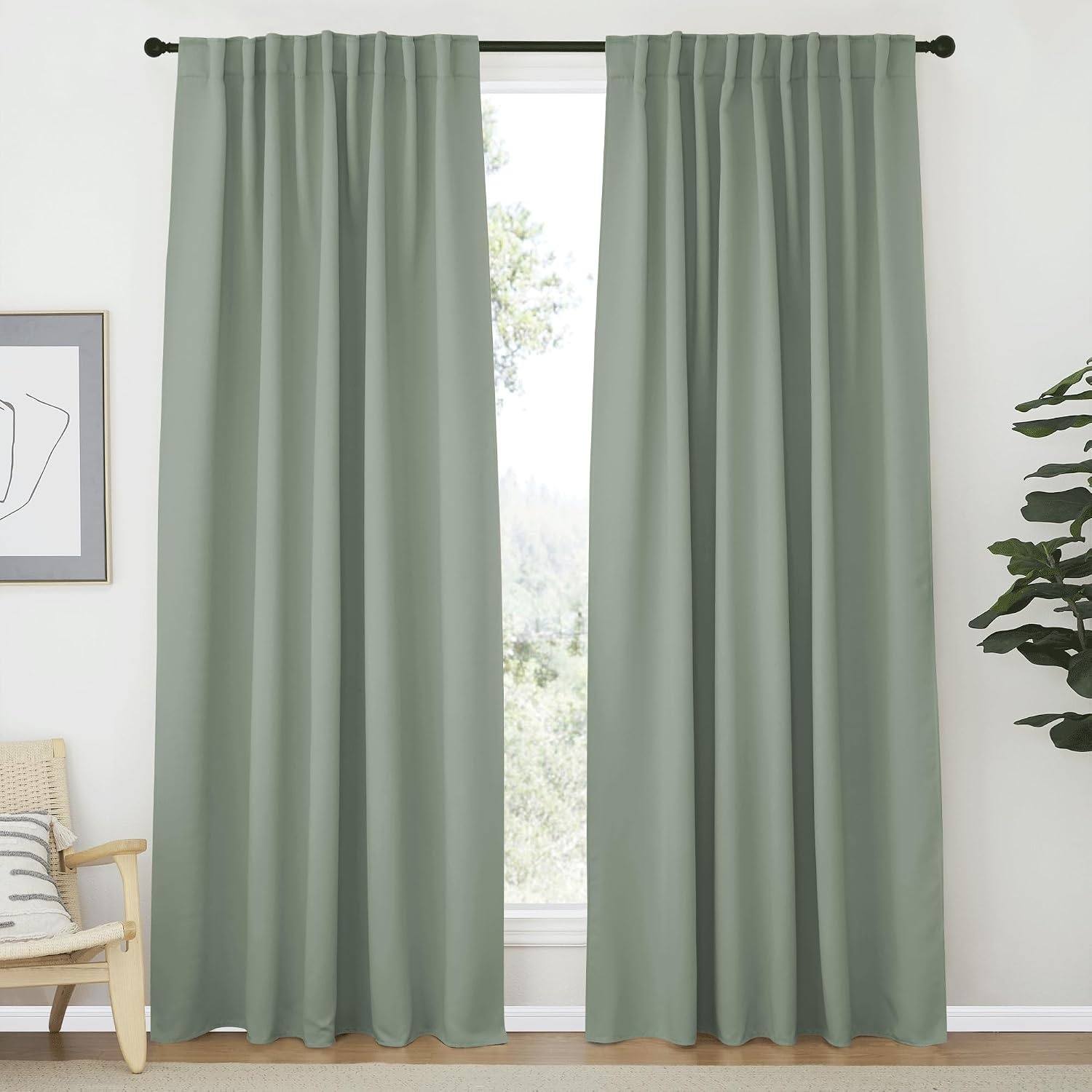 image:imageNICETOWN Blackout Curtains 84 inches Long for Living Room Rod Pocket amp Back Tab Window Curtains Eatra Long Drape Panels for Office Greyish Green 70 W x 84 L per Panel 2 PCs