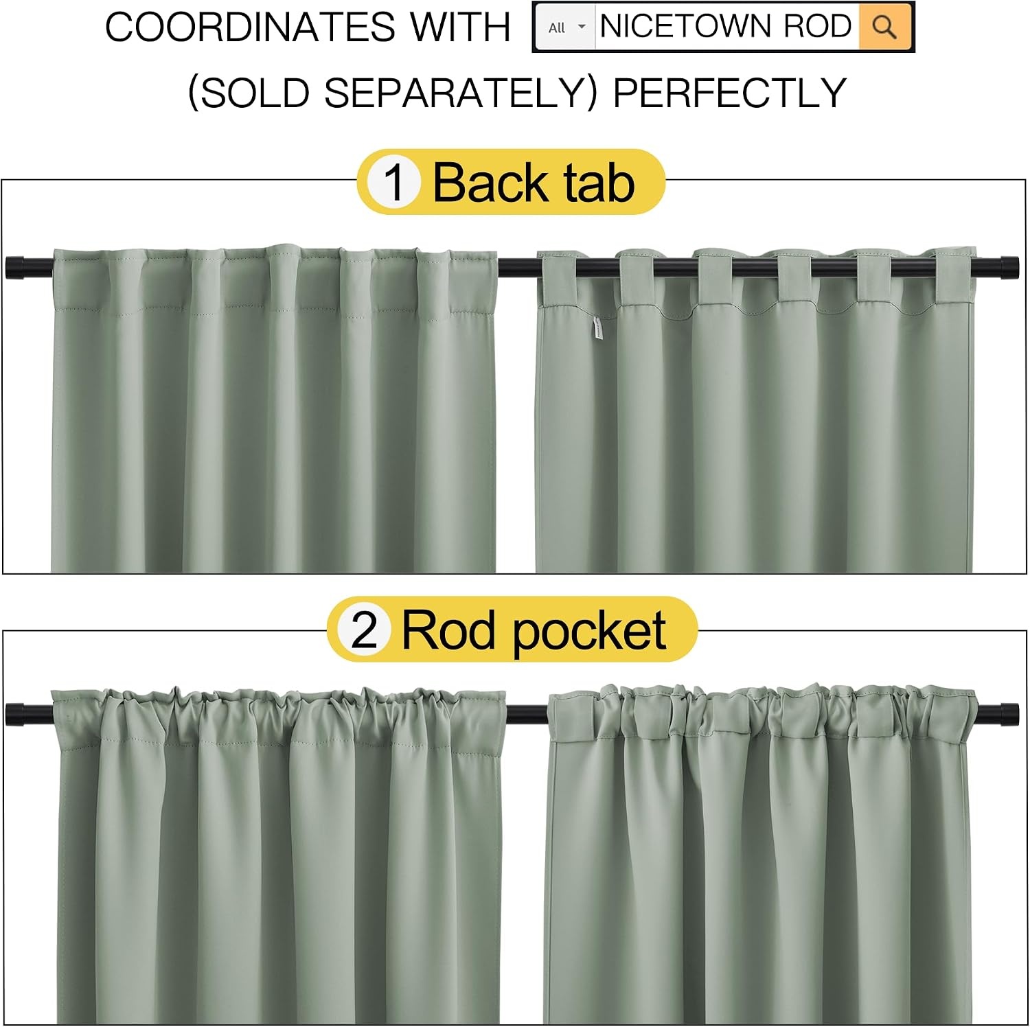 image:imageNICETOWN Blackout Curtains 84 inches Long for Living Room Rod Pocket amp Back Tab Window Curtains Eatra Long Drape Panels for Office Greyish Green 70 W x 84 L per Panel 2 PCs