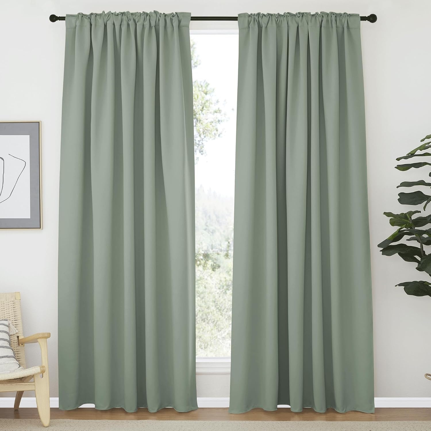 image:imageNICETOWN Blackout Curtains 84 inches Long for Living Room Rod Pocket amp Back Tab Window Curtains Eatra Long Drape Panels for Office Greyish Green 70 W x 84 L per Panel 2 PCs