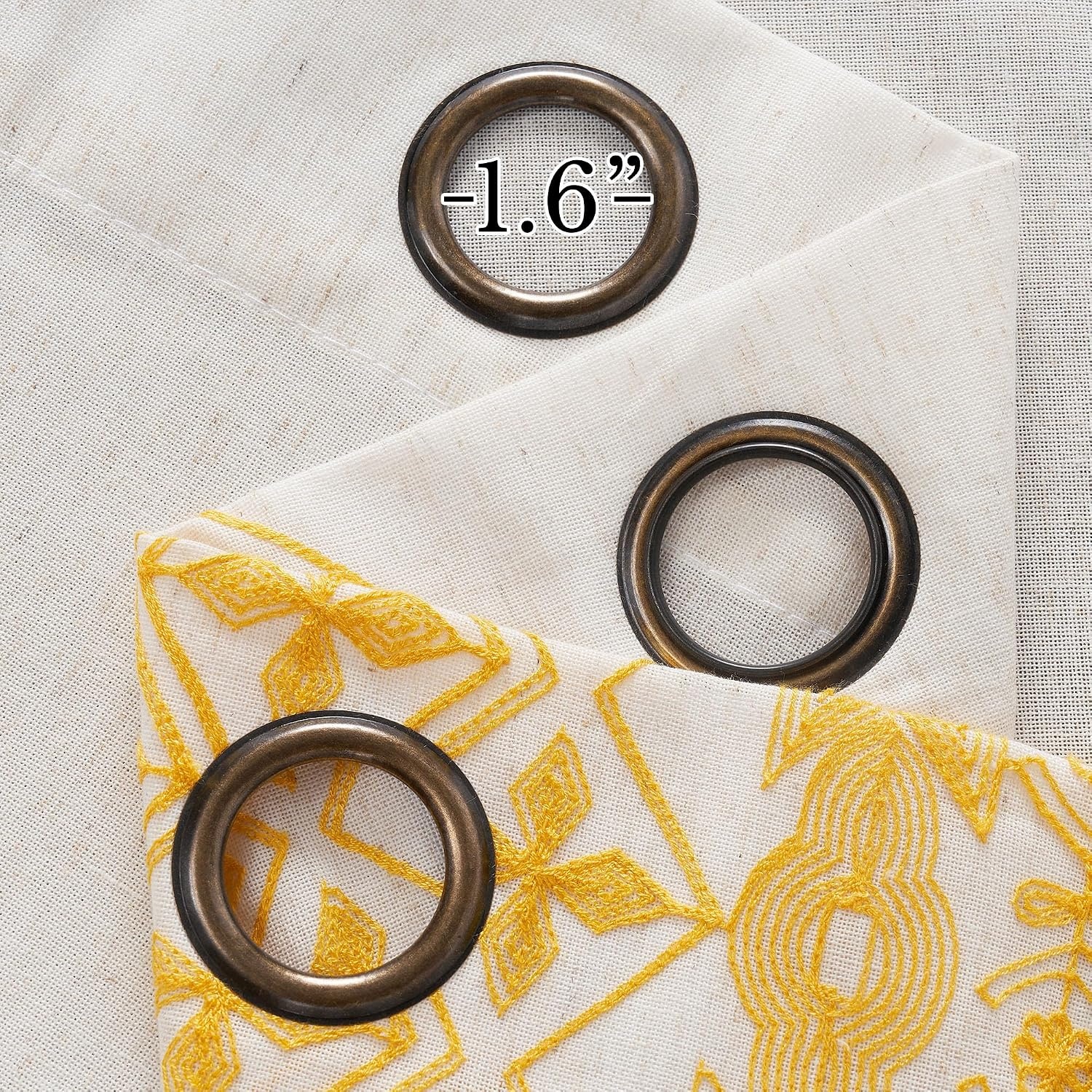 image:imageNICETOWN Embroidered Linen Curtains Ivory and White W52 x L84Nordic Geo Embroidery Gold