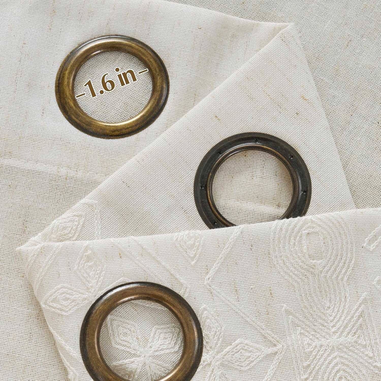 image:imageNICETOWN Embroidered Linen Curtains Ivory and White W52 x L84Nordic Geo Embroidery Ivory White