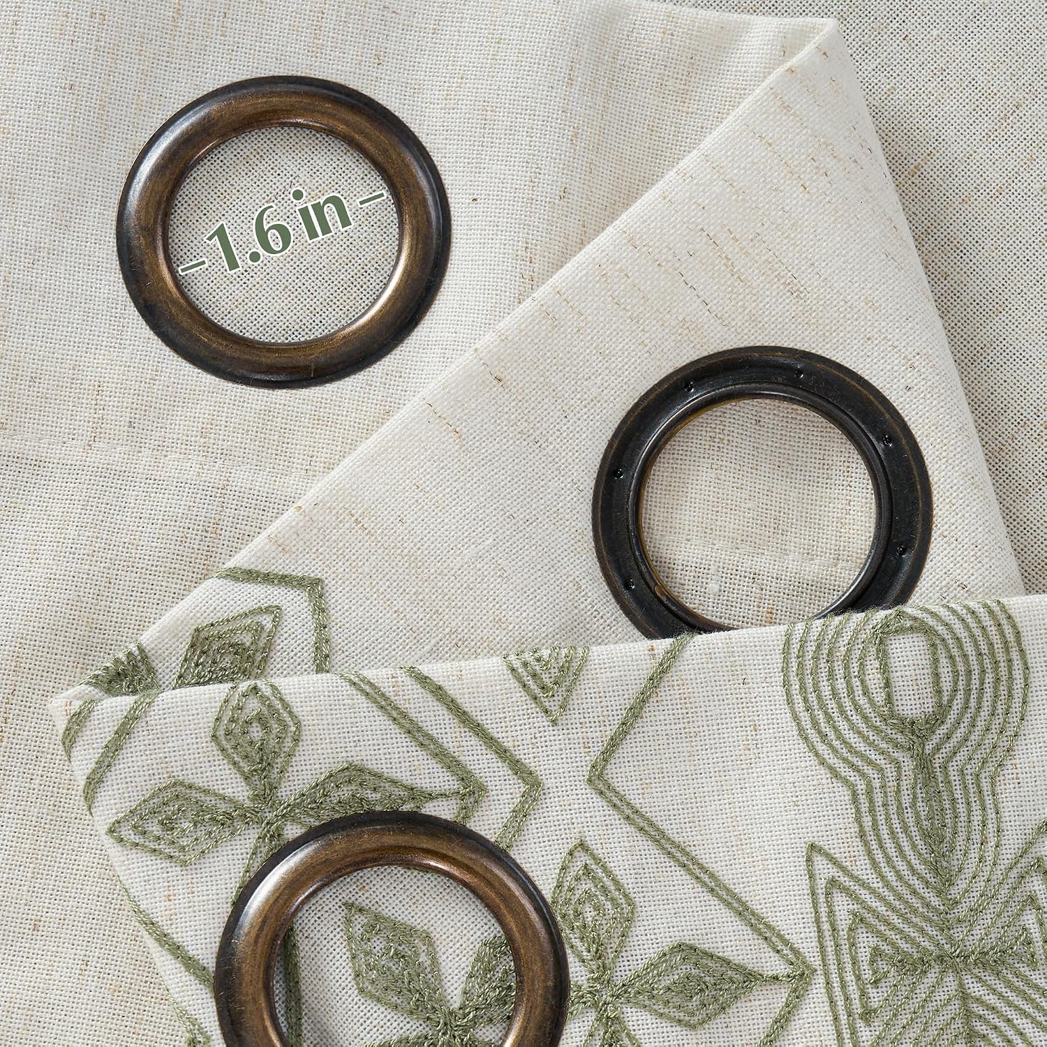 image:imageNICETOWN Embroidered Linen Curtains Ivory and White W52 x L84Nordic Geo Embroidery Sage Green