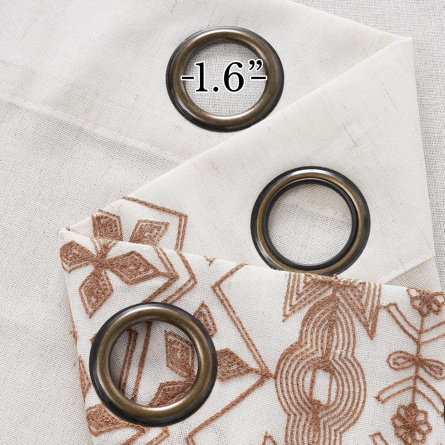 image:imageNICETOWN Embroidered Linen Curtains Ivory and White W52 x L84Nordic Geo Embroidery Taupe