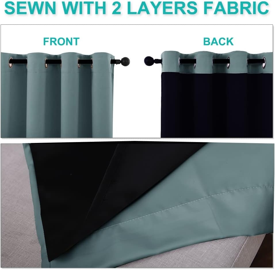 image:imageNICETOWN Full Shading Curtains for Windows Super HeavyDuty Black Lined Blackout Curtains for Bedroom Privacy Assured Window Treatment Greyish Blue Pack of 2 55 inches W x 102 inches L
