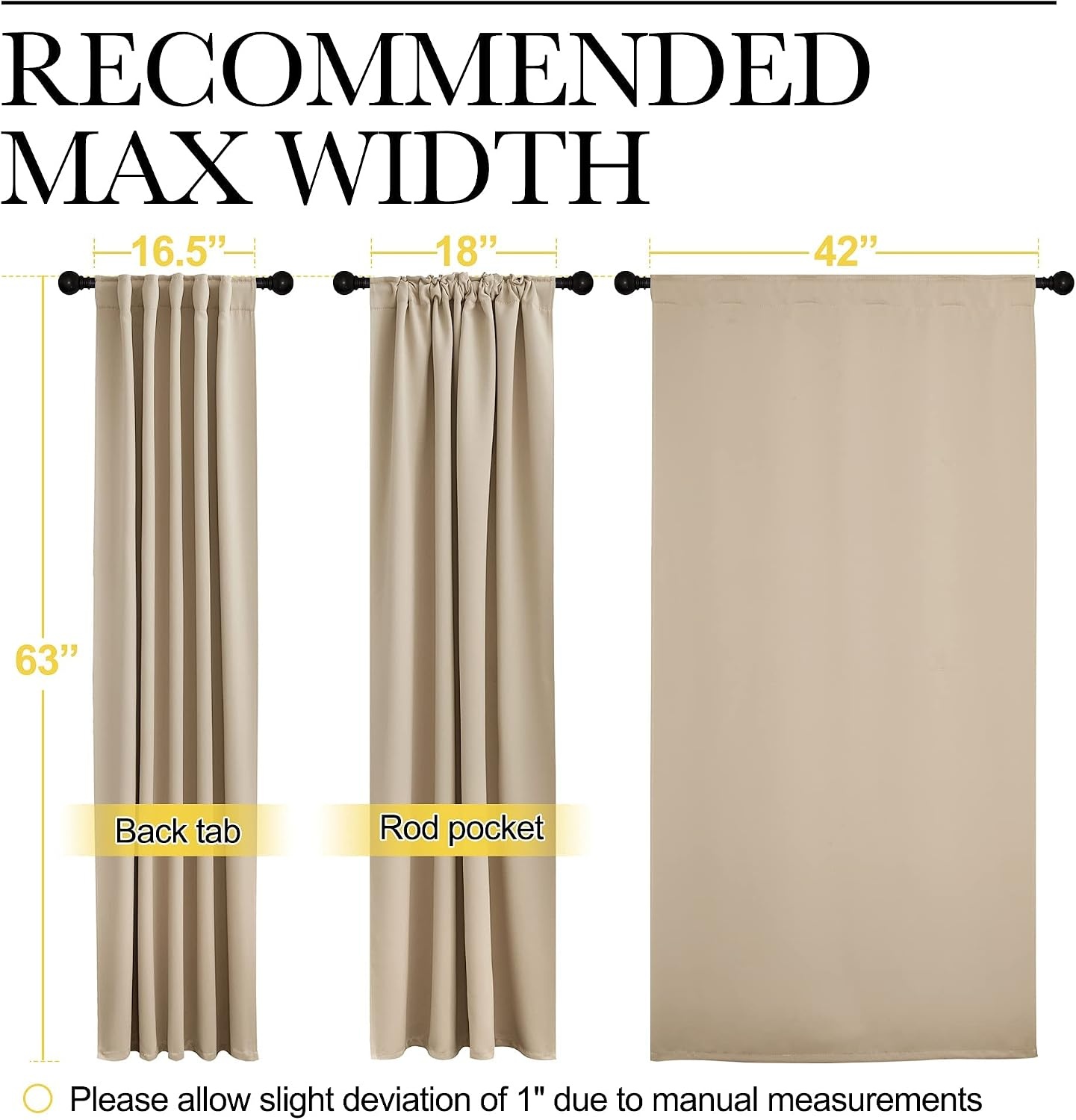 image:imageNICETOWN Window Treatment Curtains Room Darkening Drapes Biscotti Beige Color 42 Width X 63 Drop Each Panel 2 Panels Set Thermal Insulated Window Covering Curtains and Draperies for Kitchen