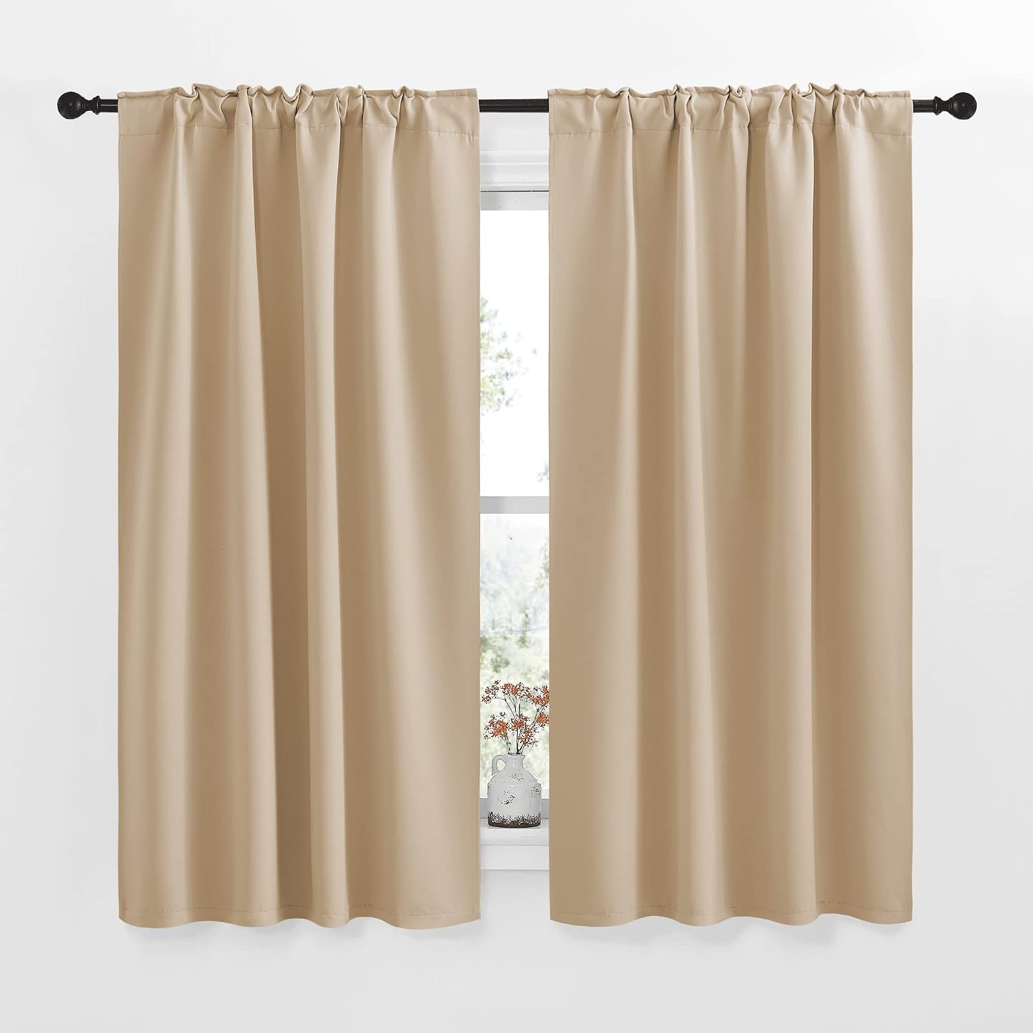 image:imageNICETOWN Window Treatment Curtains Room Darkening Drapes Biscotti Beige Color 42 Width X 63 Drop Each Panel 2 Panels Set Thermal Insulated Window Covering Curtains and Draperies for Kitchen