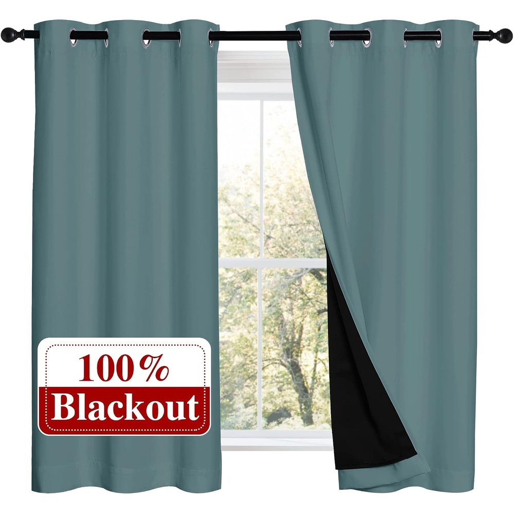 image:imageNICETOWN 100 Blackout Curtains 54 inches Long DoubleDeck Completely Blackout Window Treatment Thermal Insulated Lined Drapes for Small Window Aqua 1 Pair 42 inches Width Each Panel