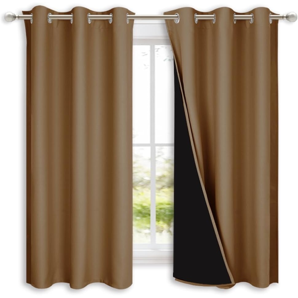 image:imageNICETOWN 100 Blackout Curtains 54 inches Long Gold Brown 1 Pair 42 inches Width Each Panel DoubleDeck Completely Blackout Window Treatment Thermal Insulated Lined Drapes for Small Window