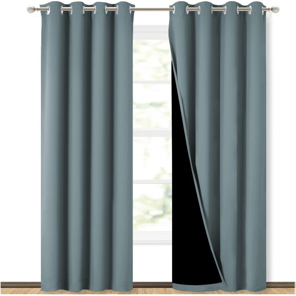 image:imageNICETOWN 100 Blackout Curtains for Bedroom 84 incehs Long Privacy Protection amp Noise Reducing Full Shade Drapes with Black Liner Insulated Window Treatment 2 Pieces 52 W per Panel Stormy Sea