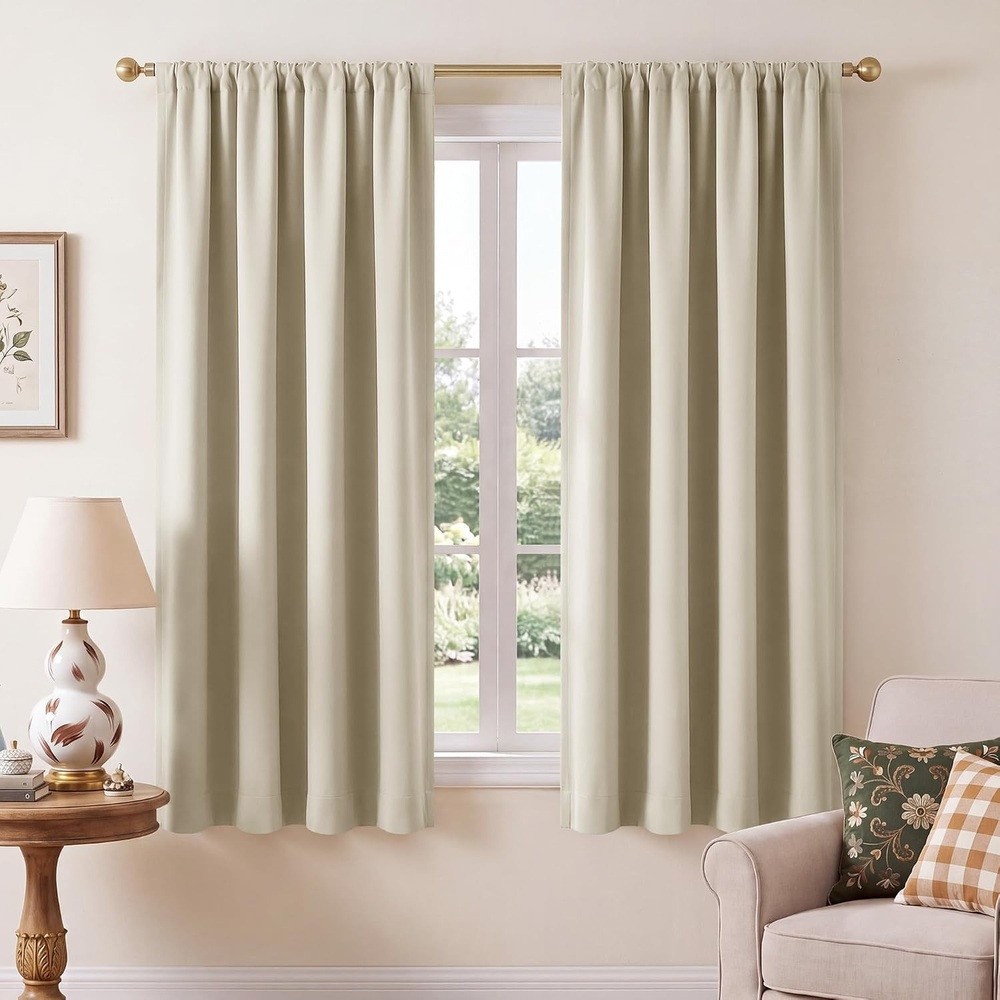 image:imageNICETOWN 100 Blackout Sage Green Curtains for Nursery Rod Pocket Thermal Drapes Room Darkening Window Treatment for Kids Room W52 x L54 2 PanelsBeige